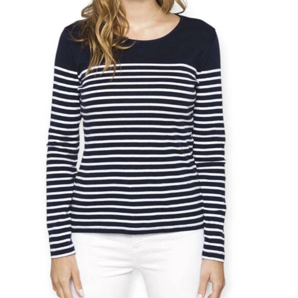 FOREVER 21 NAVY & WHITE STRIPE LONG SLEEVE TOP SZ.S EUC - Picture 1 of 5